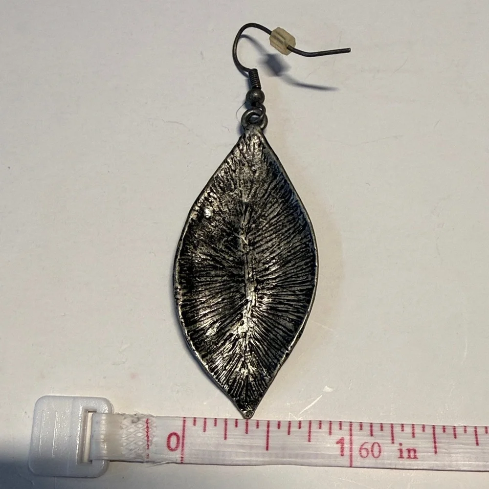 Silver Tone Leaf Dangle Earrings | Boho Nature Inspired - Picture 5 of 6